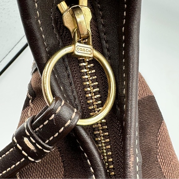 Coach Signature Canvas Hobo Shoulder Bag Leather Trim Y2K Style Brown Medium - Picture 9 of 16